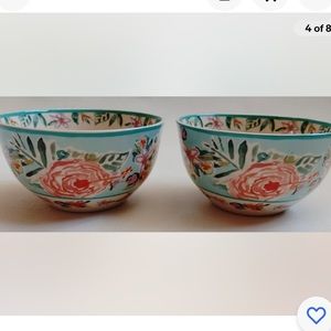 Anthropologie Barbara Ignatiev Floral Blue Cereal Bowls set of 4. Like new
